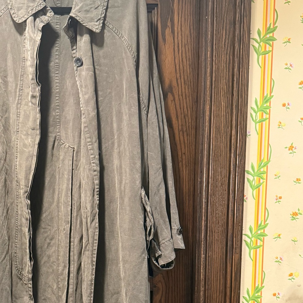Function & Fringe Edit. ZARA Oversized Wax Utility Olive Green Long Trench Coat - Picture 6 of 6